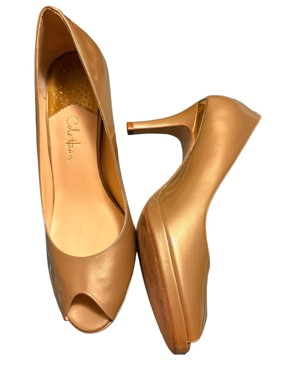 Peep Toe Pumps Size 9B Cole Haan Nike Air Champagne Patent Leather